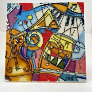 Ping 8 x 8" Music Pattern Ceramic Art Tile Wall Décor and Trivet Hot Plate